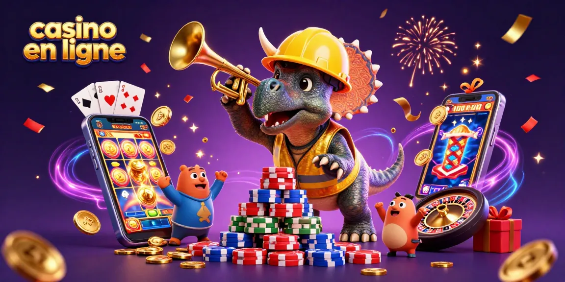 Casino en ligne avec un triceratops et des jeux de cartes en fête, ambiance festive !