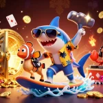 Plongez dans l'univers du poker en ligne avec une scène dynamique et colorée incluant des personnages joueurs et des éléments de jeu.