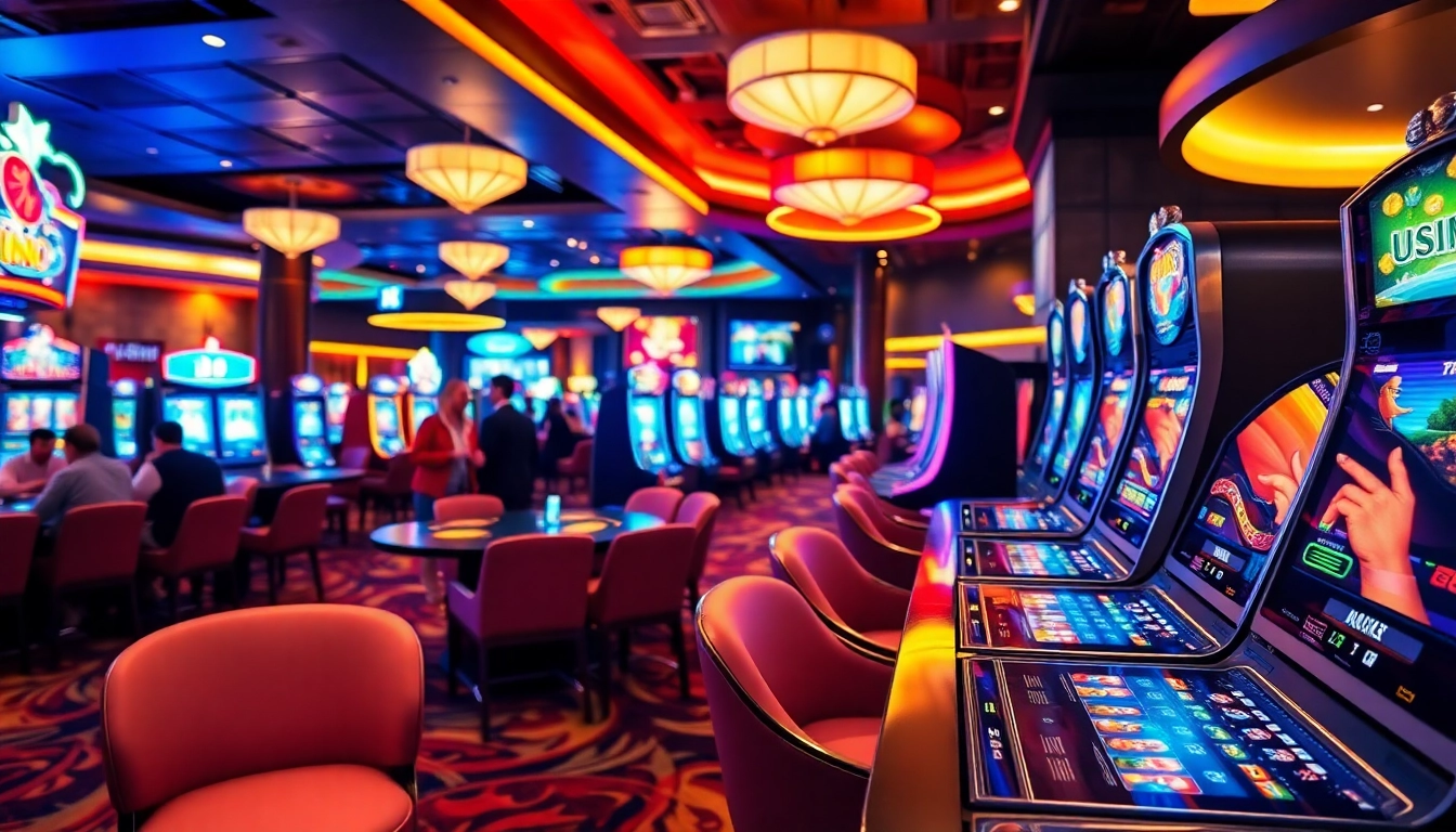 Winning moments at KUY4D, vibrant casino atmosphere with colorful lights.
