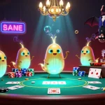Jouer au casino en ligne avec ambiance lumineuse dans une illustration animée.