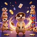 Illustration animée mettant en scène une opération de casino avec des suricates, illustrant le casino en ligne dynamique et animé.