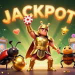 Jouer dans un casino en ligne avec un scarabée guerrier et des jeux d'arcade colorés.