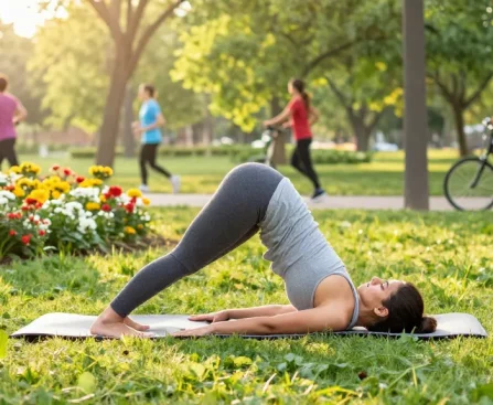 Individual practicing yoga outdoors as part of rokok88 daftar for a healthy lifestyle.