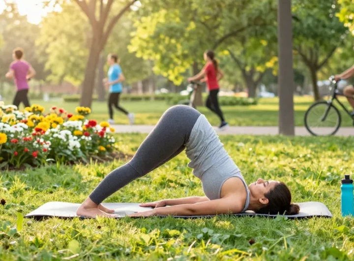Individual practicing yoga outdoors as part of rokok88 daftar for a healthy lifestyle.
