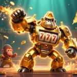 Découvrez des jeux captivants de casino en ligne avec un gorille mécanique et des éléments de jeu scintillants.