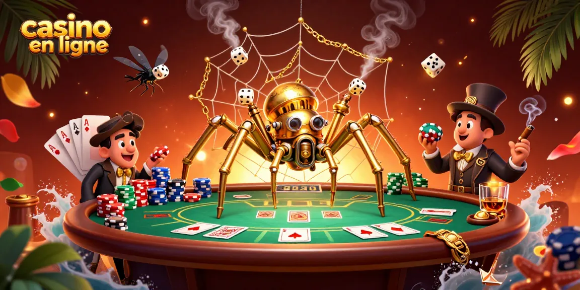 Exploitez les jeux du casino en ligne avec des cartes de poker, des jetons colorés et une ambiance captivante.