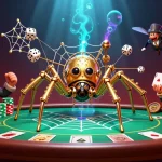 Jouez au casino en ligne avec notre illustration captivante de personnages et éléments de jeu.