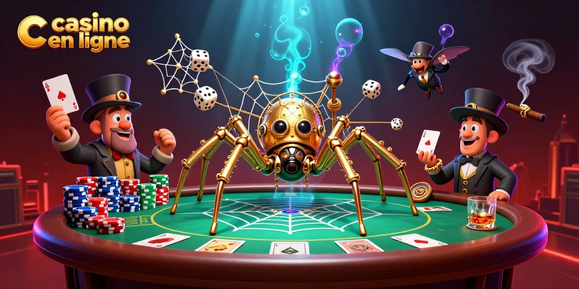 Jouez au casino en ligne avec notre illustration captivante de personnages et éléments de jeu.
