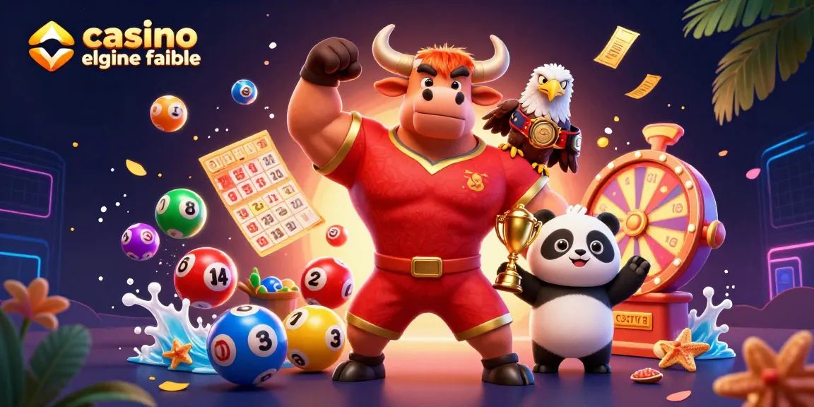 Gagnez avec casino en ligne fiable grâce à un dessin 3D d'un bull, aigle et panda dans un décor festif.