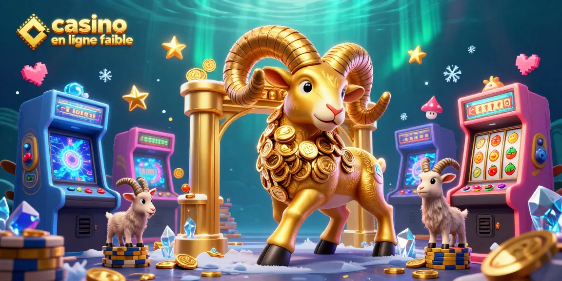 Illustration d'un casino en ligne fiable avec un bélier doré et des machines à sous colorées.