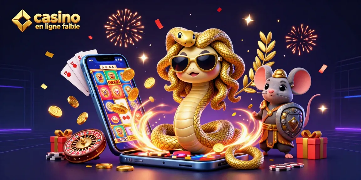 Jouez sur un casino en ligne fiable avec Medusa et un guerrier souris au milieu d'un environnement festif.