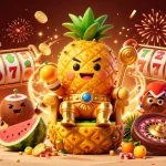 Plongez dans l'ambiance d'un casino en ligne fiable avec le roi ananas et des éléments féeriques.