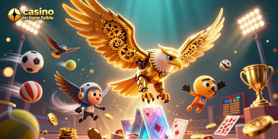 Jouez sur un casino en ligne fiable avec des éléments captivants comme un aigle cybernétique et des cartes holographiques.