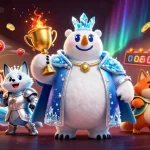 Choisissez un casino en ligne fiable avec des éléments illustrant des machines à sous et un ours polaire royal.