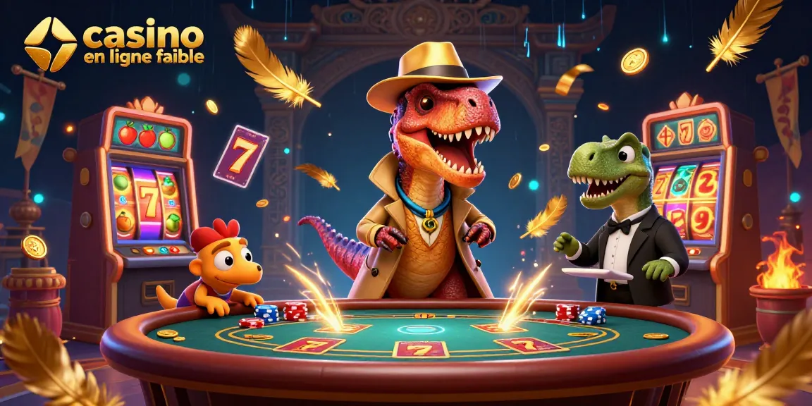 Jeux animés d'un casino en ligne fiable avec un vélociraptor joueur au blackjack.