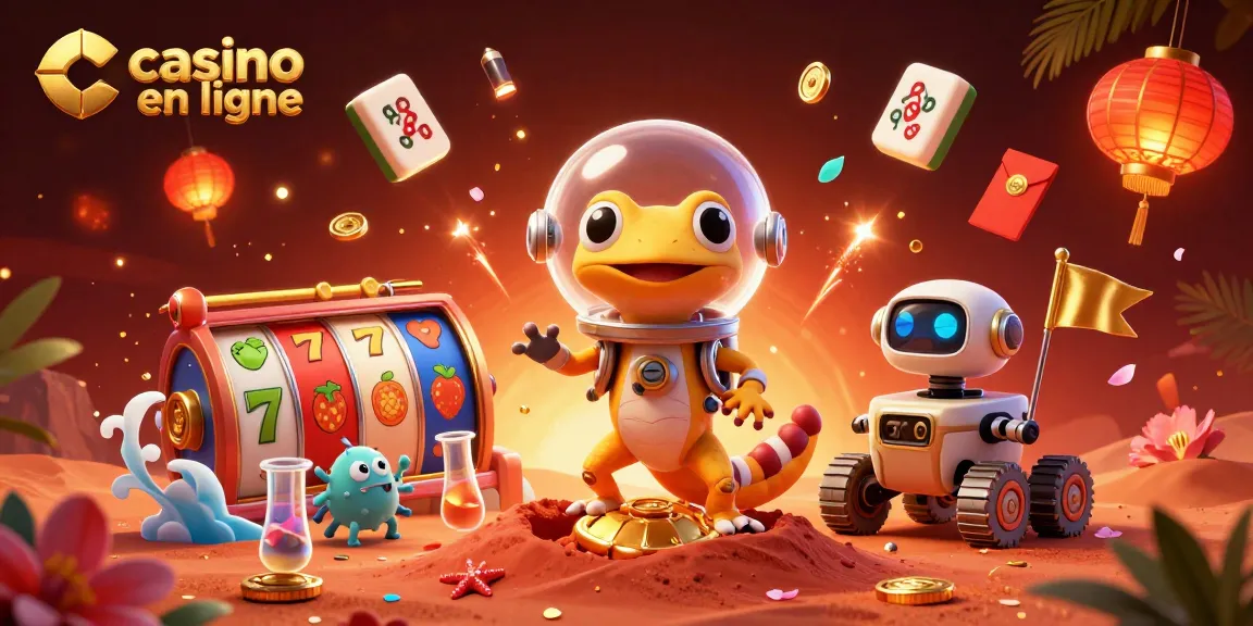 Capturez l'excitation d'un casino en ligne avec un gecko martien et son rover sur Mars.
