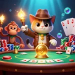 Illustration d'un chat explorateur découvrant un artefact de casino en ligne fiable avec des éléments joueurs.