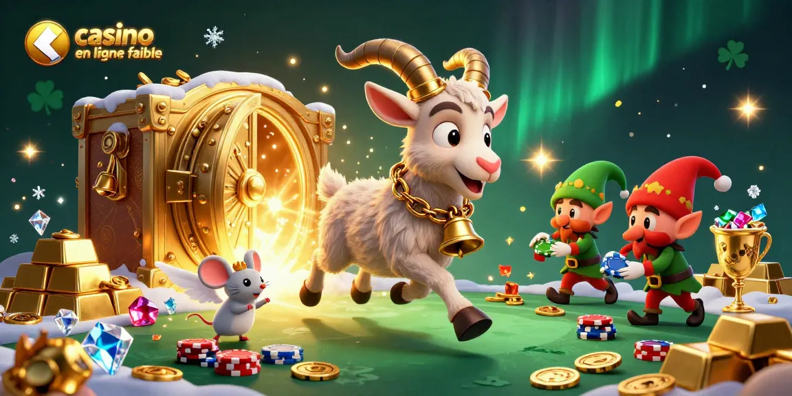 Illustration d'un casino en ligne fiable avec Krampus et des elfes volant des jetons.
