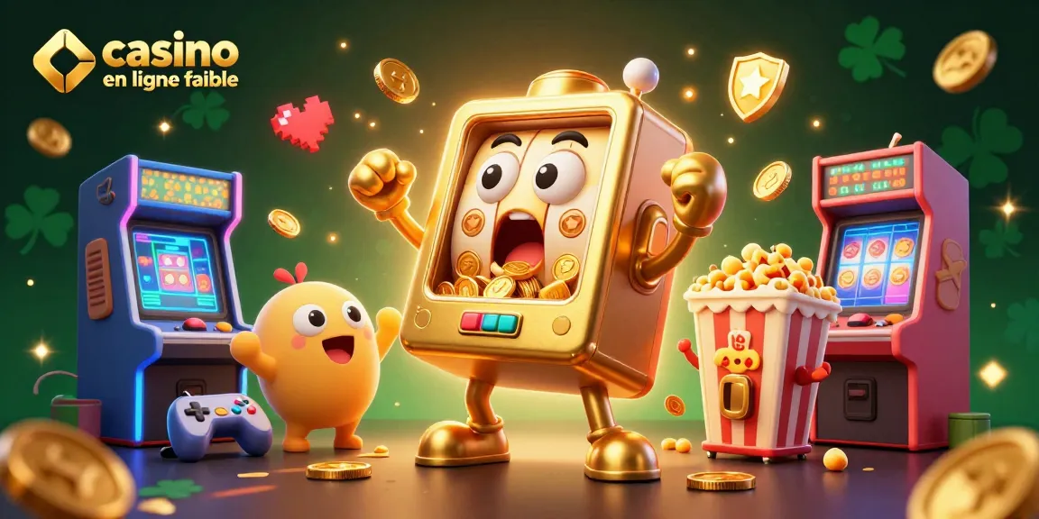 Le jeu captivant "casino en ligne fiable" avec des machines à sous dorées et des éléments de jeu colorés.