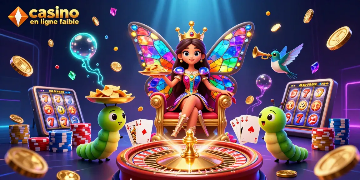 Gagnez à casino en ligne fiable avec une reine papillon et des éléments de jeu colorés.