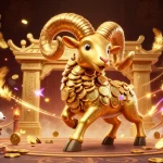 Experience rr88bet with an exhilarating golden ram charging through a vibrant casino arena.