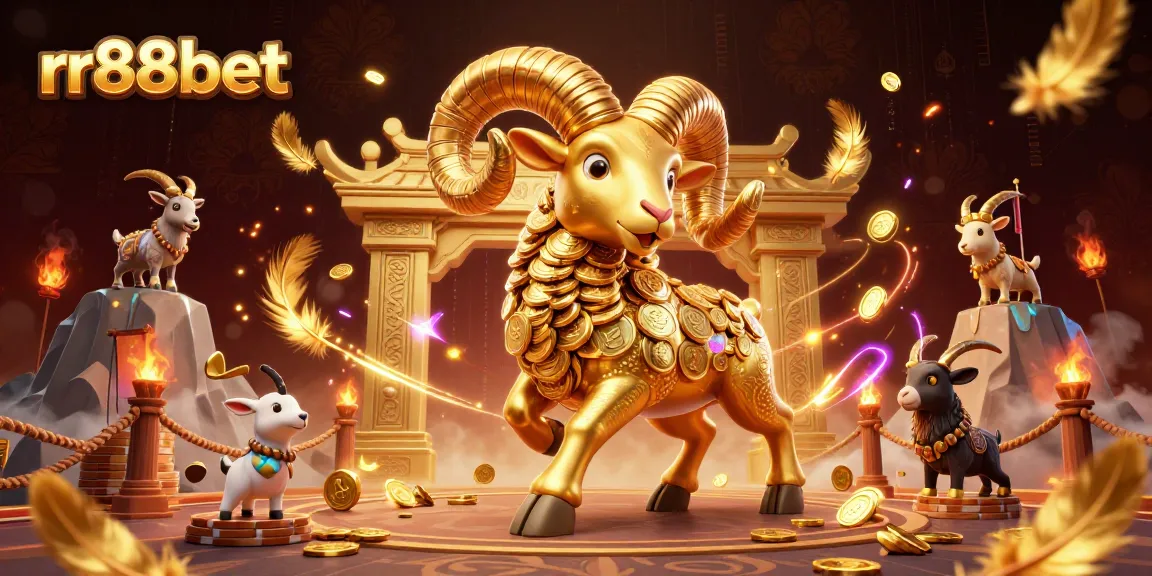 Experience rr88bet with an exhilarating golden ram charging through a vibrant casino arena.