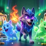 Jouer à des jeux de casino en ligne fiable avec des personnages de loup et des éléments de jackpot colorés.