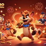 Des hyènes au casino en ligne fiable racontent des blagues et mixent des boissons dans une scène festive.