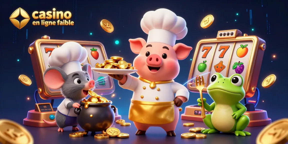 Gagnez avec des jeux dans un casino en ligne fiable, illustrant un chef porc et ses assistants.