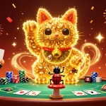 Illustration animée d'un chat porte-bonheur en feu follet dans un casino en ligne fiable.