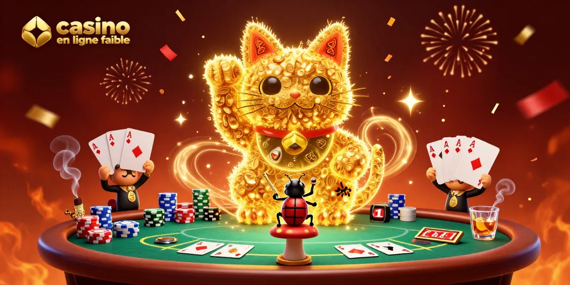 Illustration animée d'un chat porte-bonheur en feu follet dans un casino en ligne fiable.