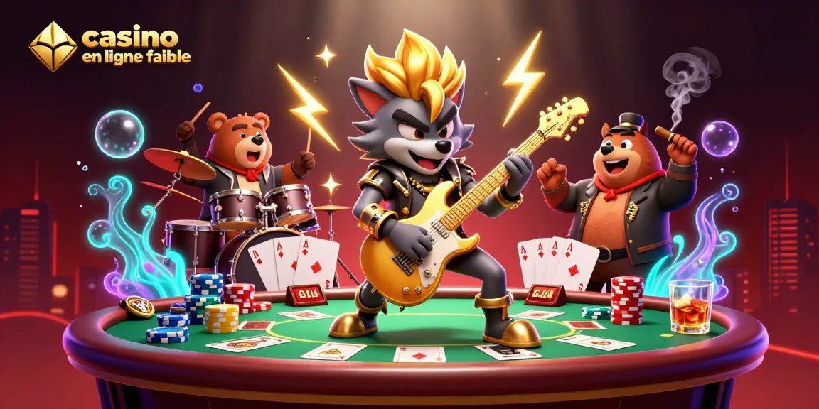 Vivez l'expérience d'un casino en ligne fiable avec un loup rock star et un ours batteur sur scène.