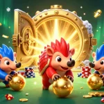 Vainquez avec un casino en ligne fiable dans une illustration amusante de pangolins rivaux jouant dans un décor de casino dynamique.