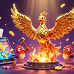 Découvrez un phoenix doré et un smartphone de casino en ligne fiable avec des jeux fascinants éclatant de pièces d'or.