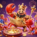 Gagnez dans un casino en ligne fiable avec un crabe géant et des jetons dorés vibrants.