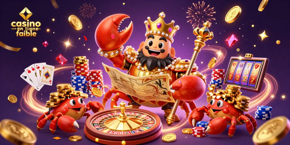 Gagnez dans un casino en ligne fiable avec un crabe géant et des jetons dorés vibrants.