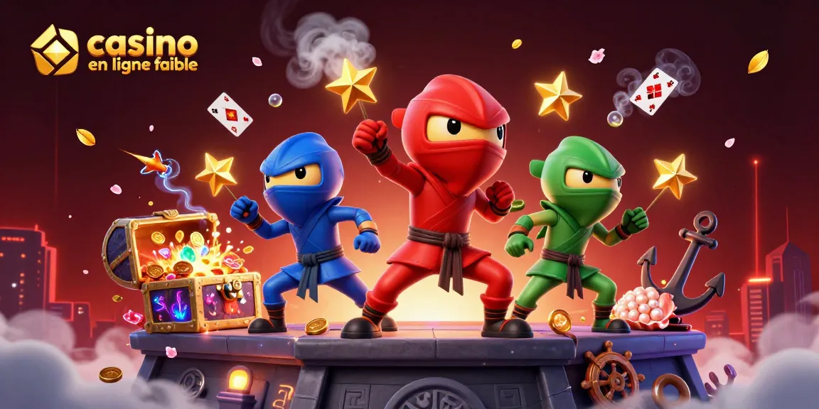 Visitez un casino en ligne fiable avec une équipe de caméléons ninjas en action sur un toit, entourés de trésors.