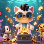 Aperçu captivant d'un casino en ligne fiable, avec un chat fou et un chien assistant entourés de machines à sous et de bulles dorées.