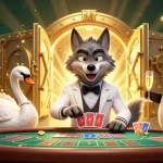 Experience the excitement of gg88 with a lively casino scene featuring a debonair wolf, elegant swan, and sophisticated penguin.