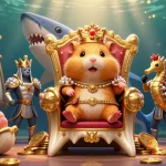 Visuel captivant illustrant le roi hamster en or sur un trône de dent de mégalodon dans un casino en ligne.