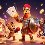 Plonger dans le monde des paris sportif vivant avec cette illustration captivante d'un coq légionnaire, un tigre cub et un aigle dans une arène.