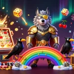 Illustration 3D de casino en ligne avec un loup Odin et des symboles de jackpot