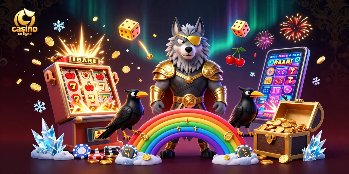 Illustration 3D de casino en ligne avec un loup Odin et des symboles de jackpot