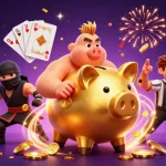 Illustration dynamique sur un casino en ligne fiable avec un cochon tirelire sumo et des éléments de jeu en action.