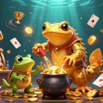 Promouvoir un casino en ligne fiable avec une illustration colorée de jeu en 3D et des éléments de casino.