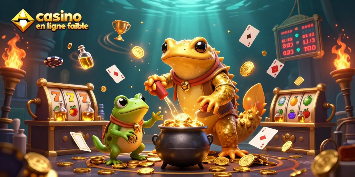 Promouvoir un casino en ligne fiable avec une illustration colorée de jeu en 3D et des éléments de casino.