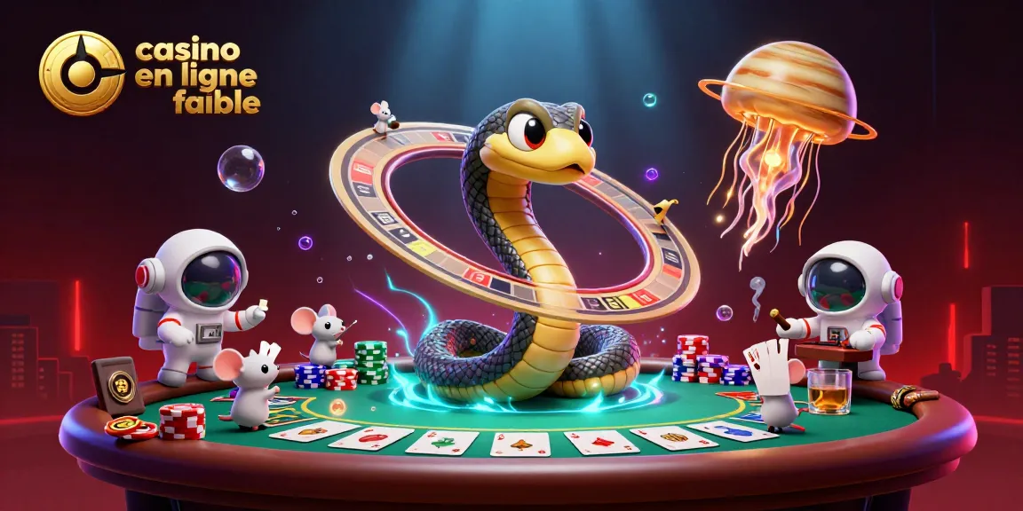 Pariez au casino en ligne fiable avec une illustration dynamique d'un serpent Saturne et des astronautes.