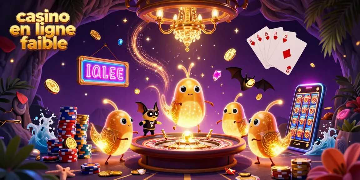 Des lucioles illuminant un casino en ligne fiable, avec un croupier chauve-souris et des éléments de casino tout autour.