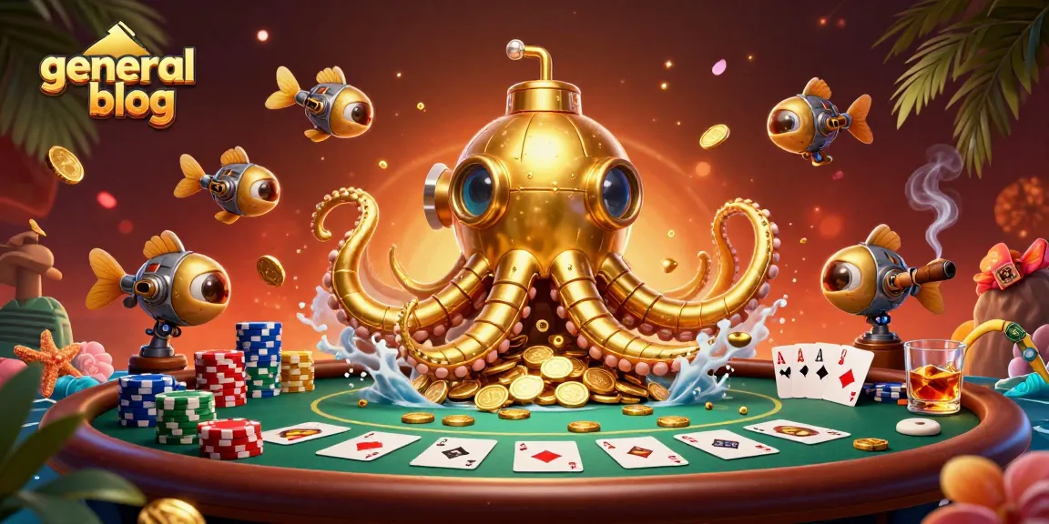 Engage in thrilling poker strategies at the general blog with a dynamic casino scene featuring a golden kraken.