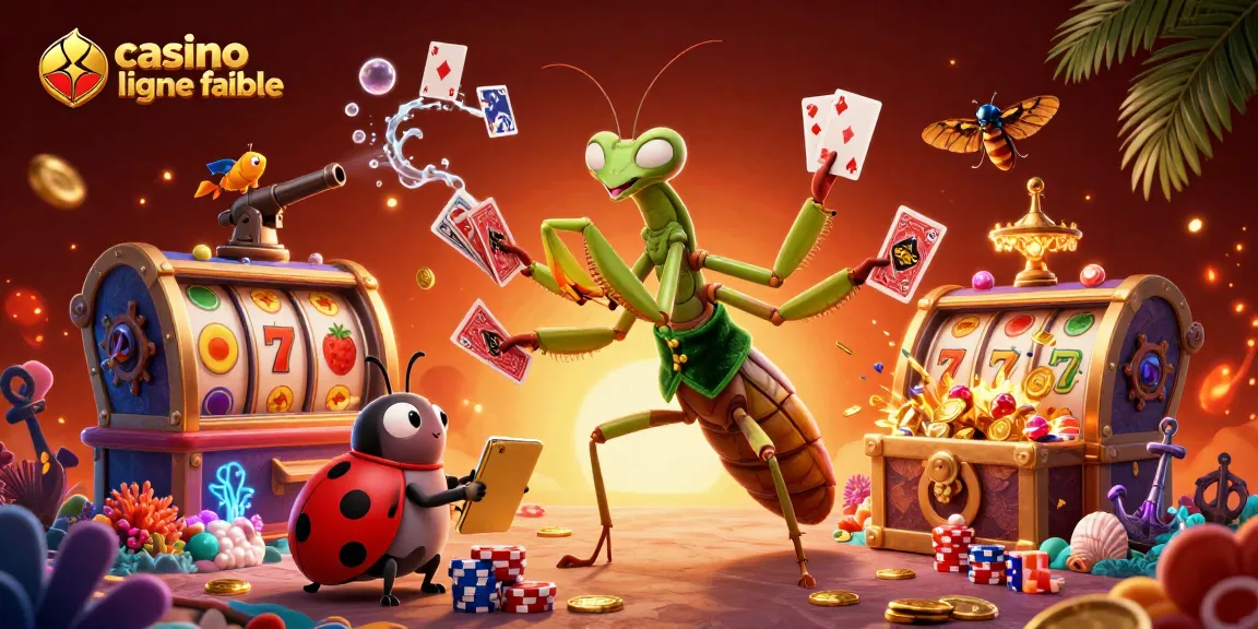 Visualisez le monde d'un casino en ligne fiable avec un caméléon géant jouant aux cartes, des trésors, et des symboles de jackpot.